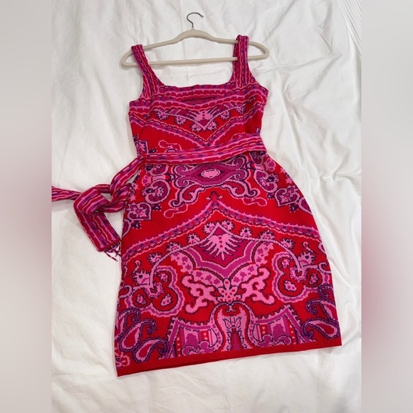 Red Paisley Scarf Knit Mini Dress - Picture 12 of 13